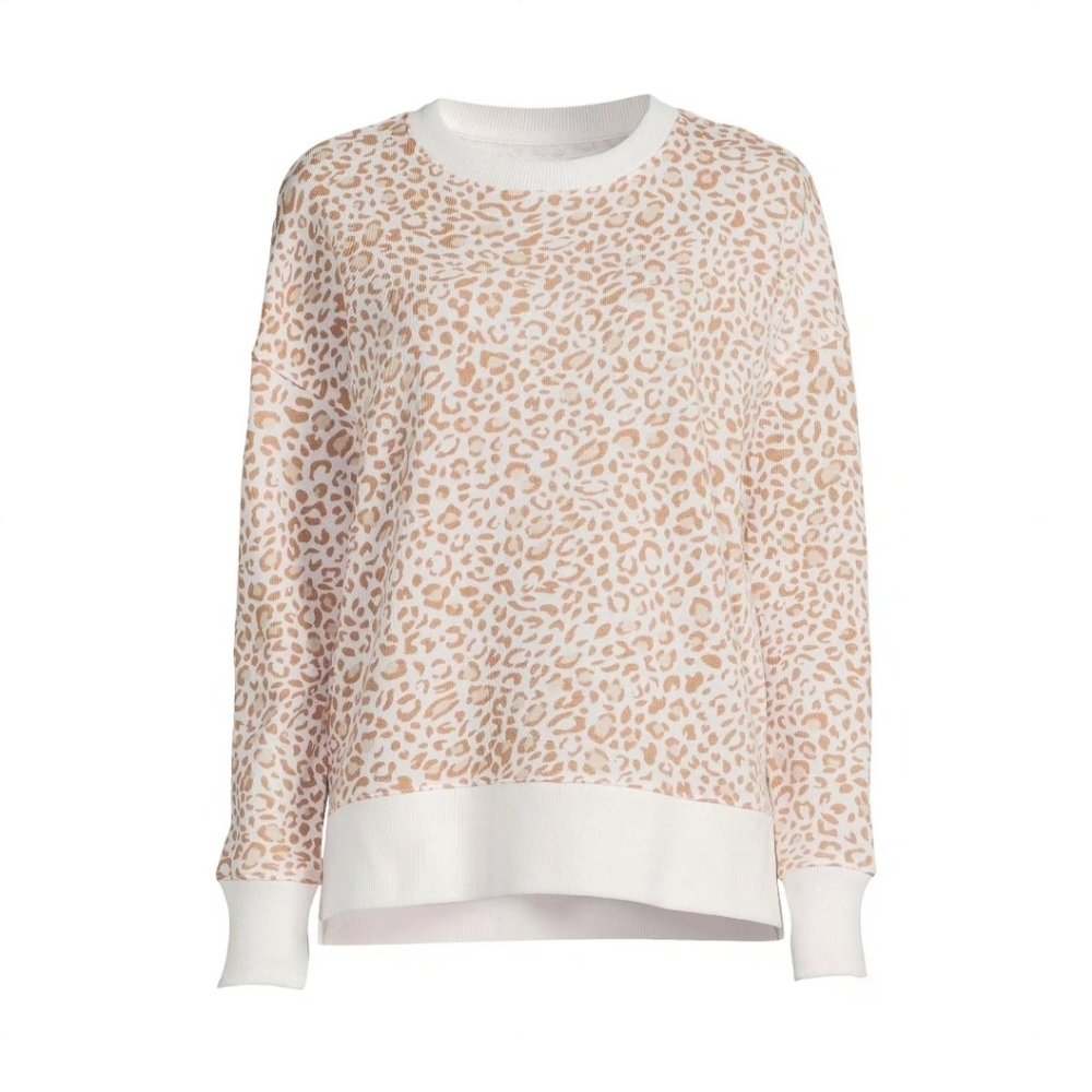 TIME and TRU Womens Sweatshirt Beige Animal Print